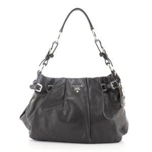 Prada | 100% AUTHENTIC Buckle Pleated Shoulder Bag Soft Calf